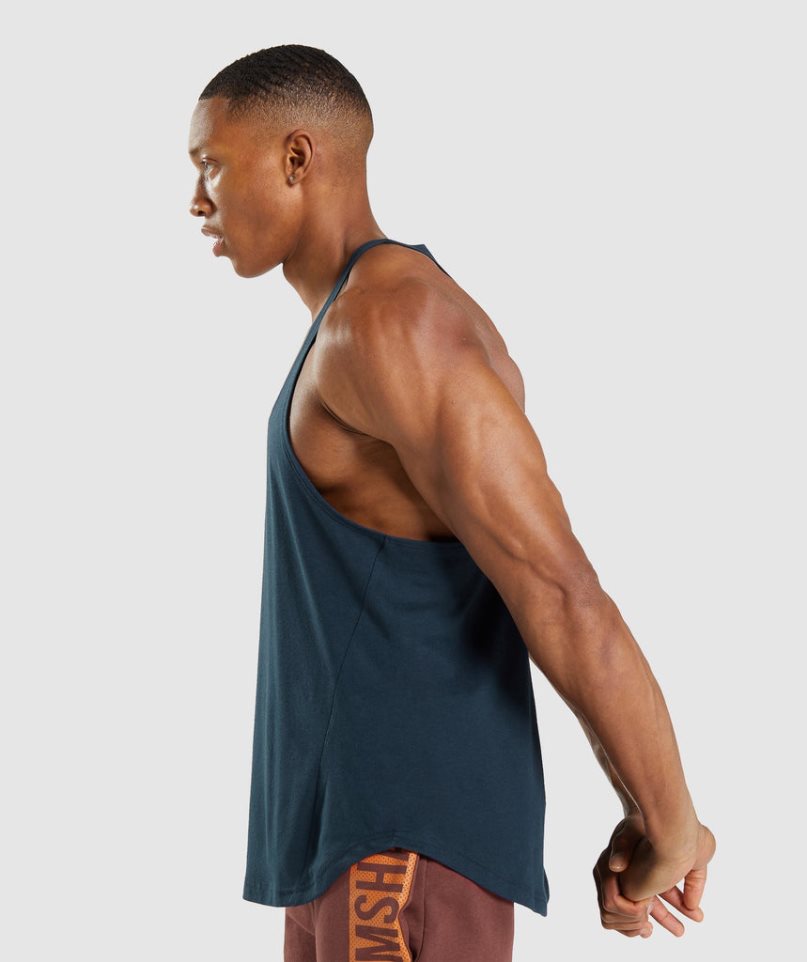 Men's Gymshark Bold Stringer Tanks Navy | CA 706158